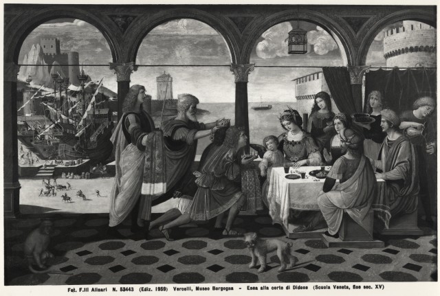 Alinari, Fratelli — Vercelli, Museo Borgogna - Enea alla corte di Didone (Scuola Veneta, fine sec. XV) — insieme